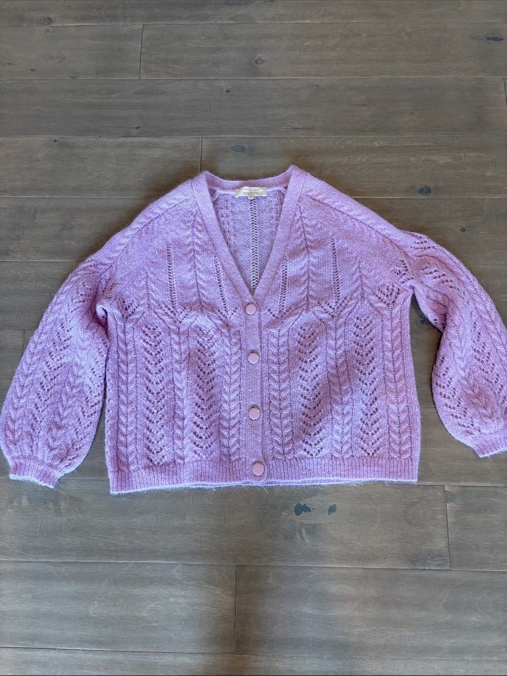 Sezane Lilac Openwork Button-Front Cardigan